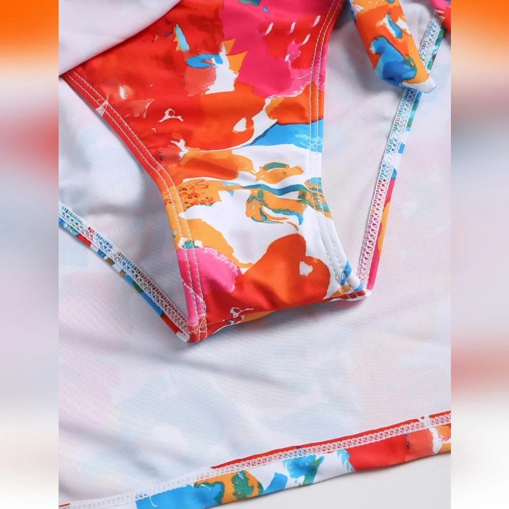 Zaful Floral One Piece Swimsuit - Red and Blue